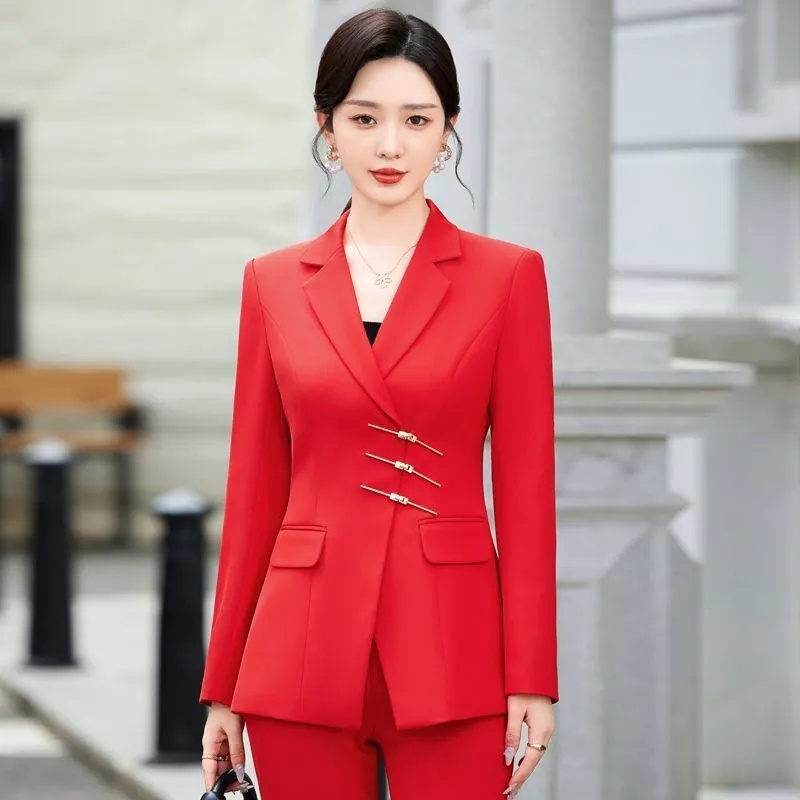 Women Formal Wear With Black Blazer - 2025 แฟชั่นสีขาวสีแดงสีดําเสื้อแจ็คเก็ต Blazer และกางเกงกางเกงผู้หญิงหญิงสุภาพสตรีทํางานอย่างเป็นทางการ 2 ชิ้นชุด