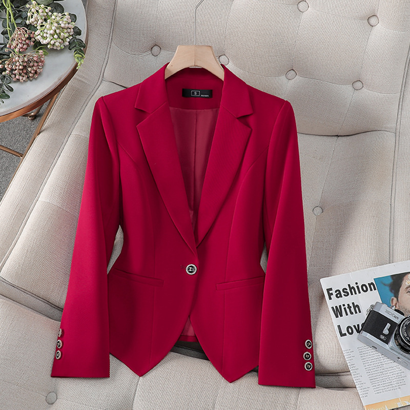 Women Formal Wear With Black Blazer - เสื้อเบลเซอร์แฟชั่นใหม่สำหรับผู้หญิง สีแดง ขาว ดำ ชุดสูททำงานสำหรับผู้หญิง เสื้อแจ็คเก็ตสำหรับทำงาน