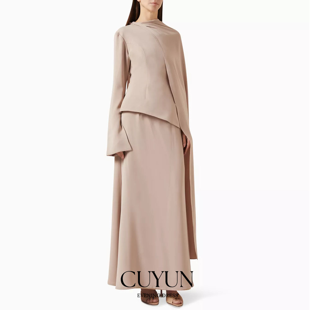 Women'S Formal Wear For A Wedding Guest - ชุดราตรีสีกากีแบบเรียบง่าย ความยาวระดับข้อเท้า แขนยาว ดีไซน์หรูหรา สำหรับงานพรอม งานแต่งงาน