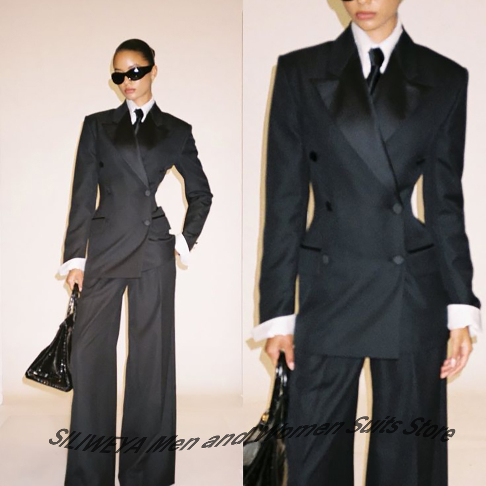 Women'S Office Formal Wear For Ladies - ชุดสูทผู้หญิงสีดำแบบกระดุมสองแถว ทรงเข้ารูป แจ็คเก็ต+กางเกง ชุดทักซิโด้สำหรับงานทางการ ชุดทำงานสุภาพสตรี ชุดออกงานกลางคืน