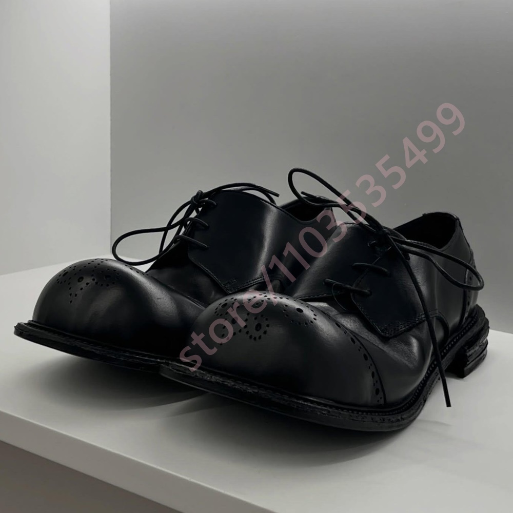 Formal Women Daily Wear Shoes - รองเท้าเดอร์บี้หนังสีดำสไตล์วินเทจ ปี 2026 สำหรับผู้ชายและผู้หญิง แบบผูกเชือก ปลายรองเท้าเจาะรู
