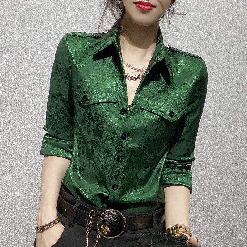Women'S Office Formal Wear For Ladies - หญิงเสื้อฤดูใบไม้ผลิและฤดูใบไม้ร่วงแขนยาวผู้หญิงเสื้อชุดสํานักงานสวมใส่ทํางานปุ่มอย่างเป็นทางการหลวมสีเขียว XL