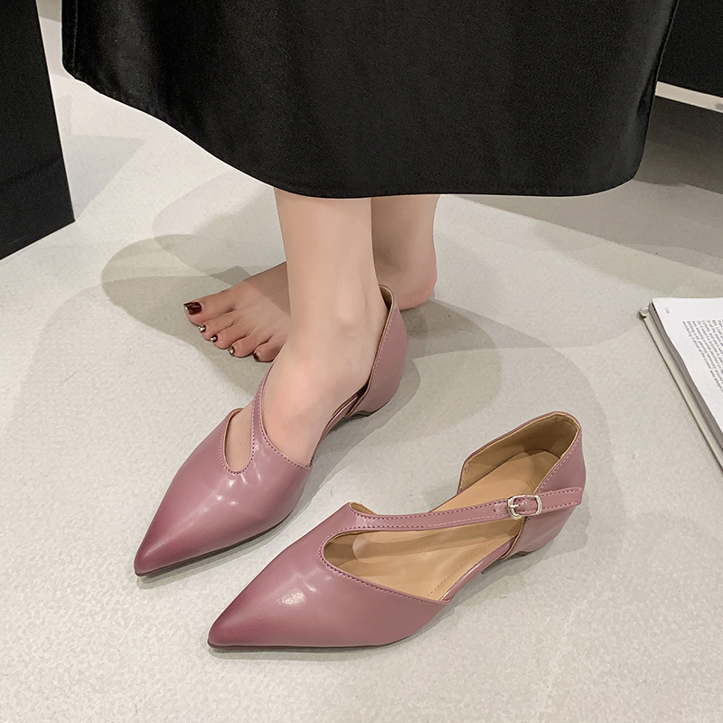 Pump Heel Block - รองเท้าส้นเตี้ยแบบเปิดส้นสไตล์ฝรั่งเศสสำหรับผู้หญิง ระบายอากาศได้ดี เหมาะสำหรับฤดูร้อน แบบมีรูระบายอากาศ ส้นหนา