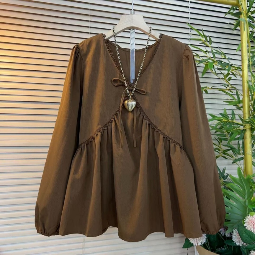Women'S Formal Wear Blouse - เสื้อผ้าสตรีขนาดบวก ฤดูใบไม้ผลิฤดูใบไม้ร่วง 2026 รายการใหม่ไขมันมิลลิเมตรแขนยาว V-neck ลดน้ำหนักและด้านบนที่มีสไตล์เพื่อครอบคลุมท้อง