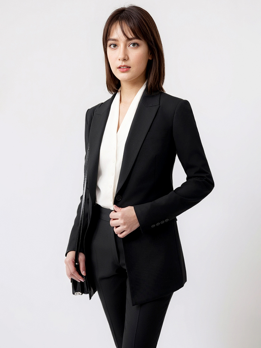 Women Formal Wear With Black Blazer - ผู้หญิงชุด Blazer กางเกง Office Lady ฤดูใบไม้ร่วงฤดูใบไม้ผลิสวมใส่อย่างเป็นทางการหรูหราสีดํา