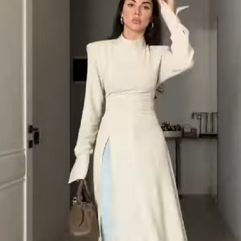 Women'S Office Formal Wear For Ladies - เดรสยาวคอสูงแขนยาวสำหรับผู้หญิง ดีไซน์หรูหรา ช่วยกระชับสัดส่วน พร้อมชายกระโปรงผ่า เหมาะสำหรับออกเดท งานเลี้ยงกลางคืน