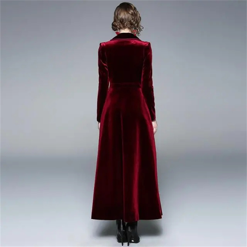 Trench Coat Formal - กํามะหยี่สีทองยาว Windbreaker Coat ผู้หญิงฤดูใบไม้ร่วง/ฤดูหนาวสไตล์ใหม่ High End