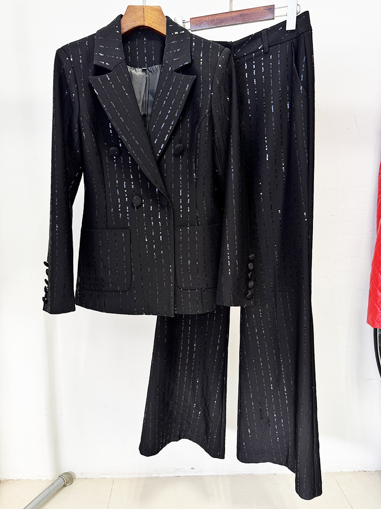 Women'S Formal Wear Suits - ชุดสูทออกงานสีดำดีไซน์เนอร์รุ่นใหม่ล่าสุดปี 2026 คุณภาพสูง ประดับลูกปัดและเลื่อม ชุดเบลเซอร์และกางเกงขายาวสำหรับผู้หญิง 2