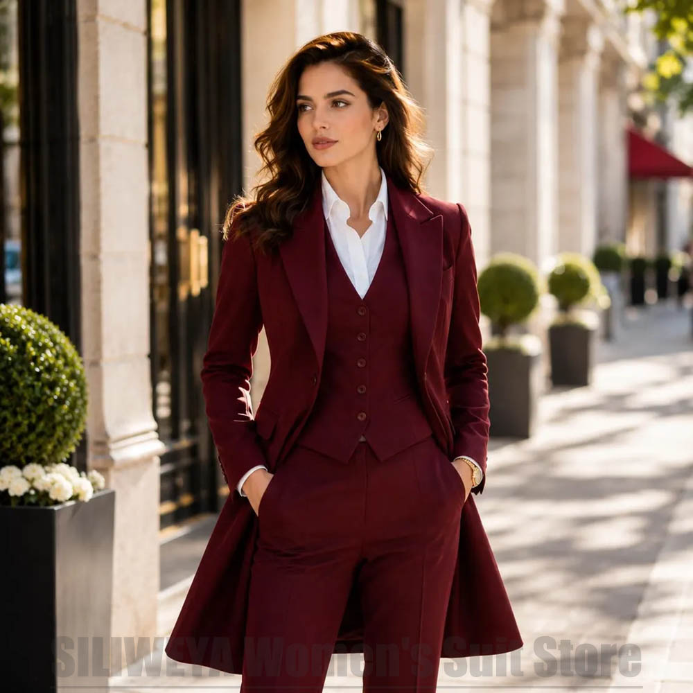 Women'S Office Formal Wear For Ladies - ชุดสูทผู้หญิง 3 ชิ้น ดีไซน์หรูหรา ปกแหลม กระดุมแถวเดียว