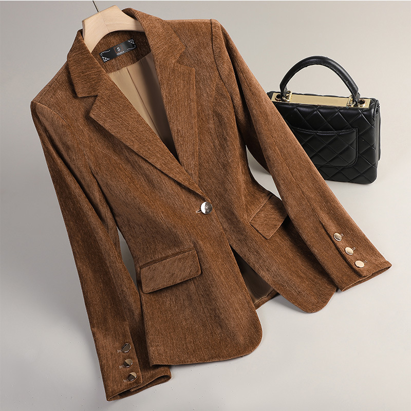 Women'S Office Formal Wear For Ladies - สีเหลืองทองกำมะหยี่เบลเซอร์ผู้หญิงฤดูใบไม้ร่วงฤดูหนาวชุดลำลองแฟชั่นสำนักงานสุภาพสตรีเบลเซอร์ธุรกิจทำงานเสื้อแจ็คเก็ตอย่างเป็นทางการ