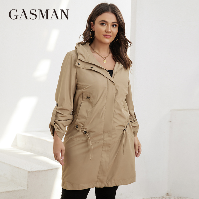Trench Coat Formal - GASMAN ฤดูใบไม้ร่วงเสื้อฝน Plus ขนาดผู้หญิงกลางความยาวเข็มขัดซิปแจ็คเก็ตผู้หญิงสีทึบเสื้อกันหนาว Parkas GM-8299