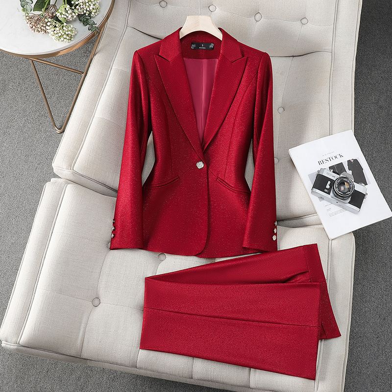 Women Formal Wear With Black Blazer - ชุดสูททำงานผู้หญิงแบบ 2 ชิ้น สีชมพู ดำ แดง