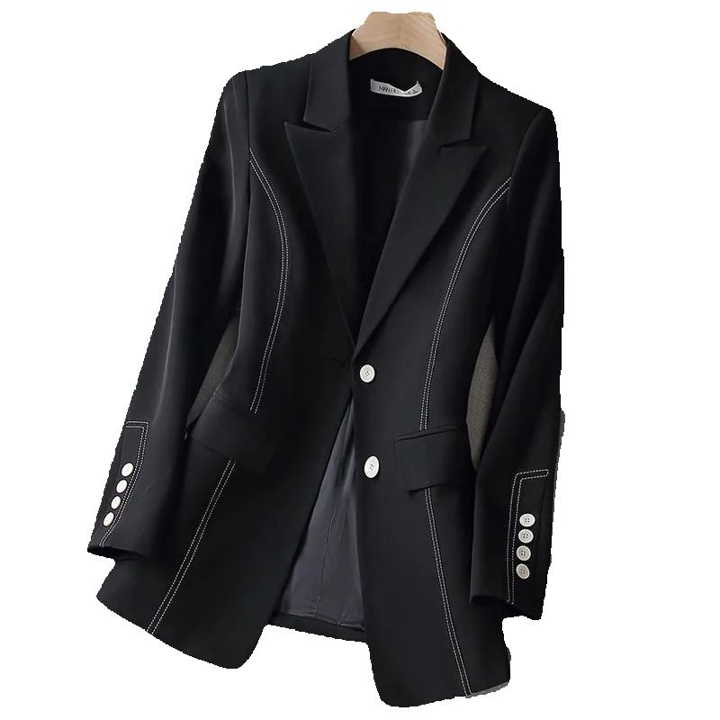 Women Formal Wear With Black Blazer - เสื้อเบลเซอร์แฟชั่นใหม่สำหรับผู้หญิง สีขาว สีดำ แขนยาว เหมาะสำหรับใส่ทำงาน แจ็คเก็ตโค้ทสำหรับฤดูใบไม้ร่วงและฤดูหนาว