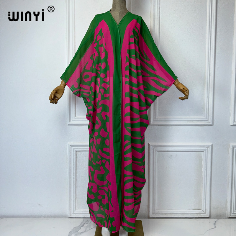 Young Women'S Formal Wear - WINYI Africa ชุดกิโมโนลายโบฮีเมียนสำหรับผู้หญิง เสื้อคลุมหลวม ชุดชายหาด คาฟตัน