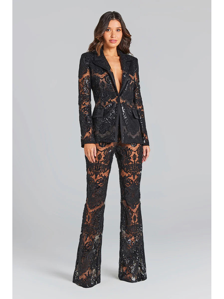 Women'S Formal Wear Suits - ชุดสูทดีไซน์เนอร์รันเวย์รุ่นใหม่ล่าสุดปี 2026 จาก HIGH STREET ชุดเซ็ตเสื้อเบลเซอร์ลูกไม้กิปัวร์ติดกระดุมเม็ดเดียวสำหรับผู้หญิง