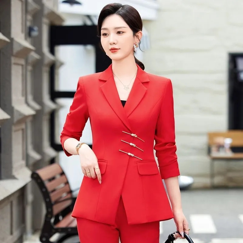 2025 แฟชั่นสีขาวสีแดงสีดําเสื้ - Women Formal Wear With Black Blazer บทวิจารณ์และราคา