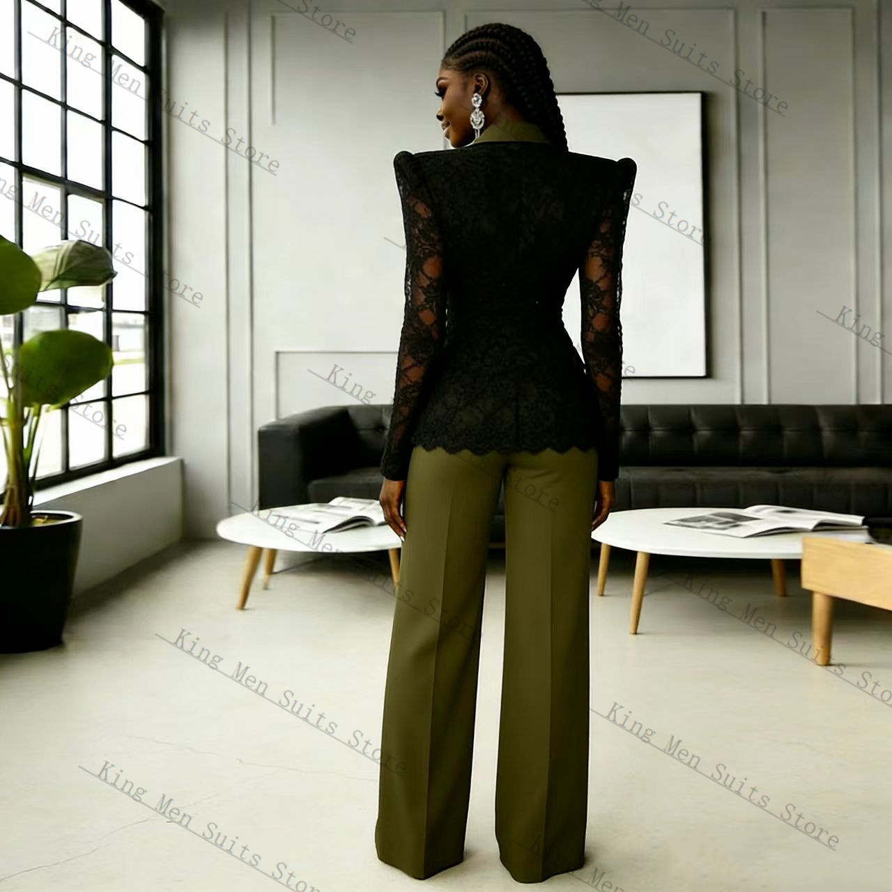 ชุดสูทผู้หญิงสีเขียวดำลายลูกไม - Women Formal Wear With Black Blazer บทวิจารณ์และราคา