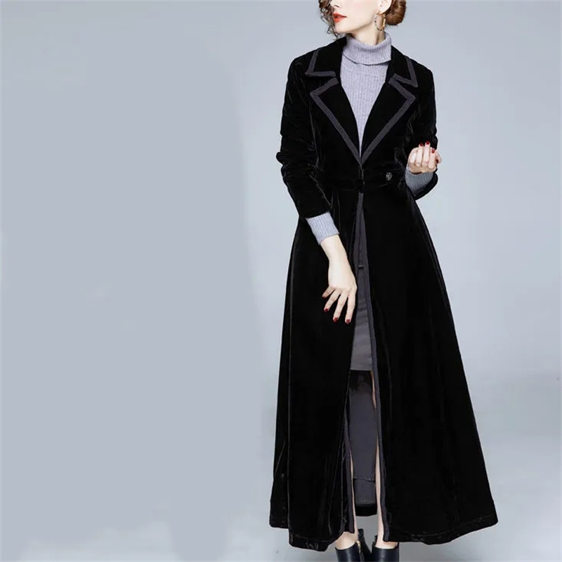 กํามะหยี่สีทองยาว Windbreaker  - Trench Coat Formal บทวิจารณ์และราคา