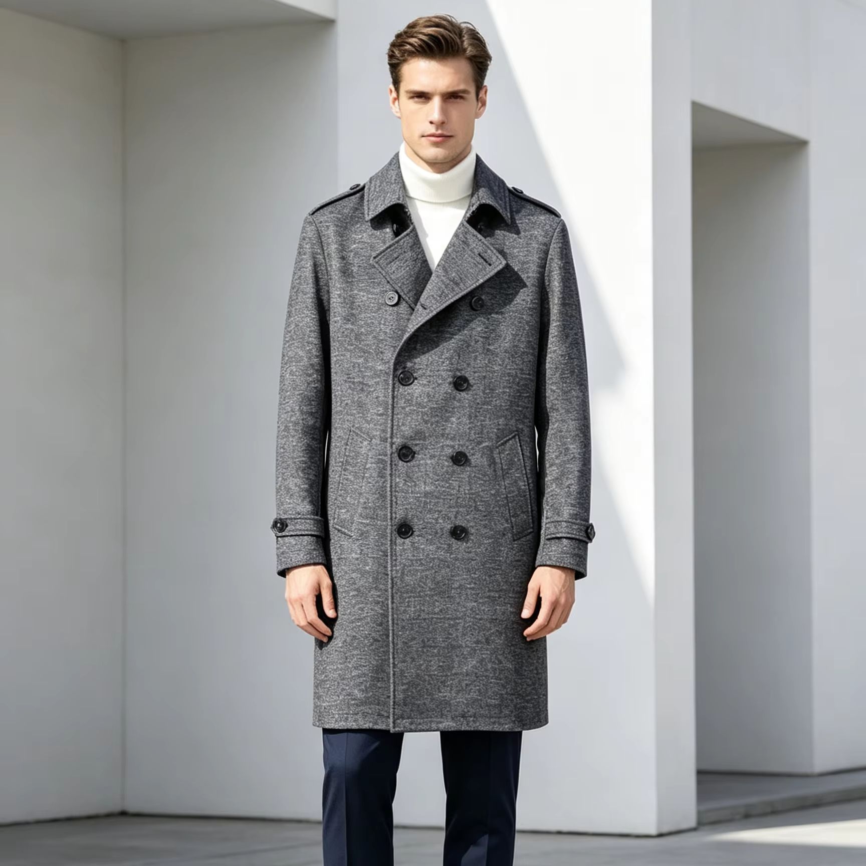 เสื้อโค้ทยาวผู้ชาย ขนสัตว์แท้  - Trench Coat Formal บทวิจารณ์และราคา