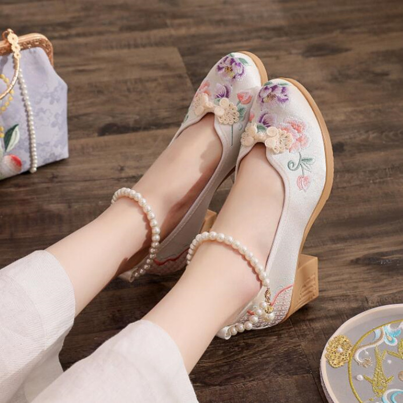ผู้หญิงวินเทจไข่มุกสายรัดข้อเท - Pump Heel Block บทวิจารณ์และราคา