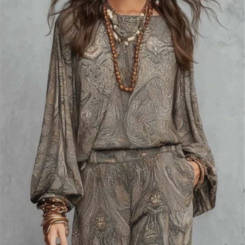 ชุดเซ็ตสองชิ้นลายพิมพ์โบโฮเพสล - Women'S Formal Wear Blouse บทวิจารณ์และราคา