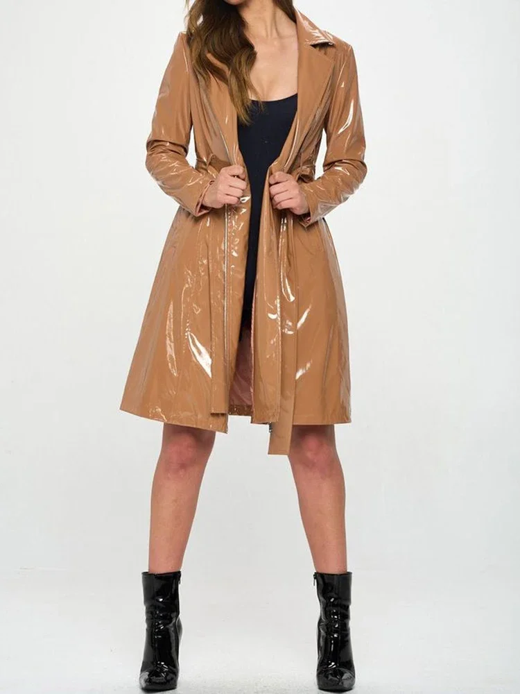 หนังสังเคราะห์เงาวาวผูกคอปกเสื - Trench Coat Formal บทวิจารณ์และราคา