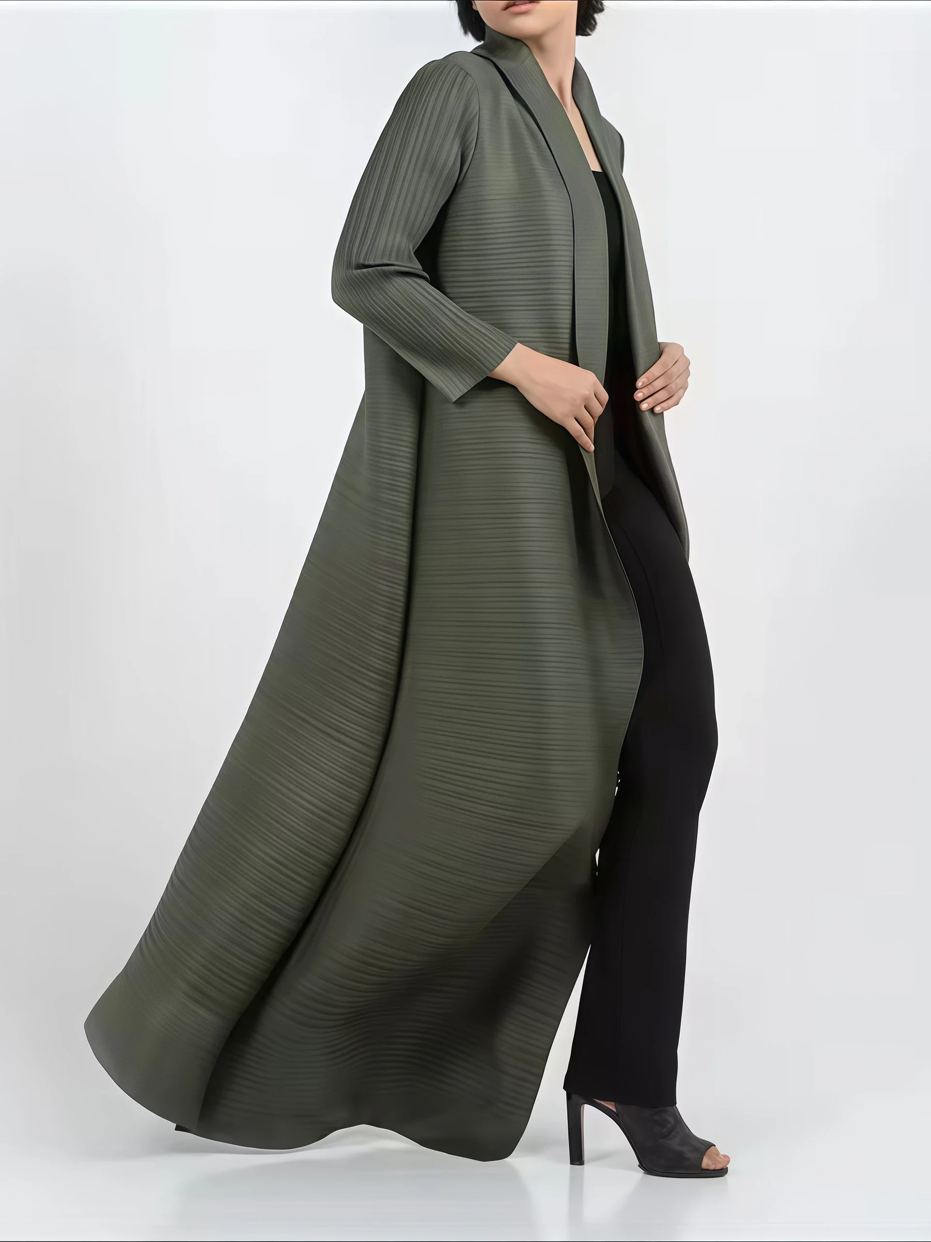 YUDX Miyakeจีบพิมพ์พับคอผู้หญิ - Trench Coat Formal บทวิจารณ์และราคา