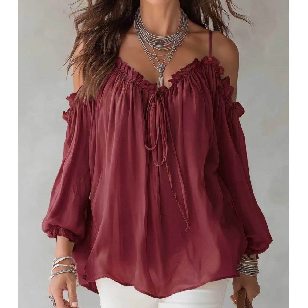 เสื้อชีฟองแขนยาวทรงหลวมสไตล์ลำ - Women'S Formal Wear Blouse บทวิจารณ์และราคา